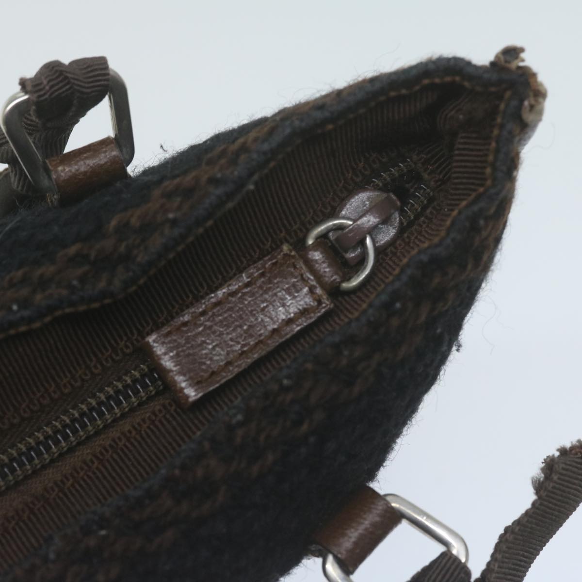 PRADA Hand Bag Wool Brown Auth 65824