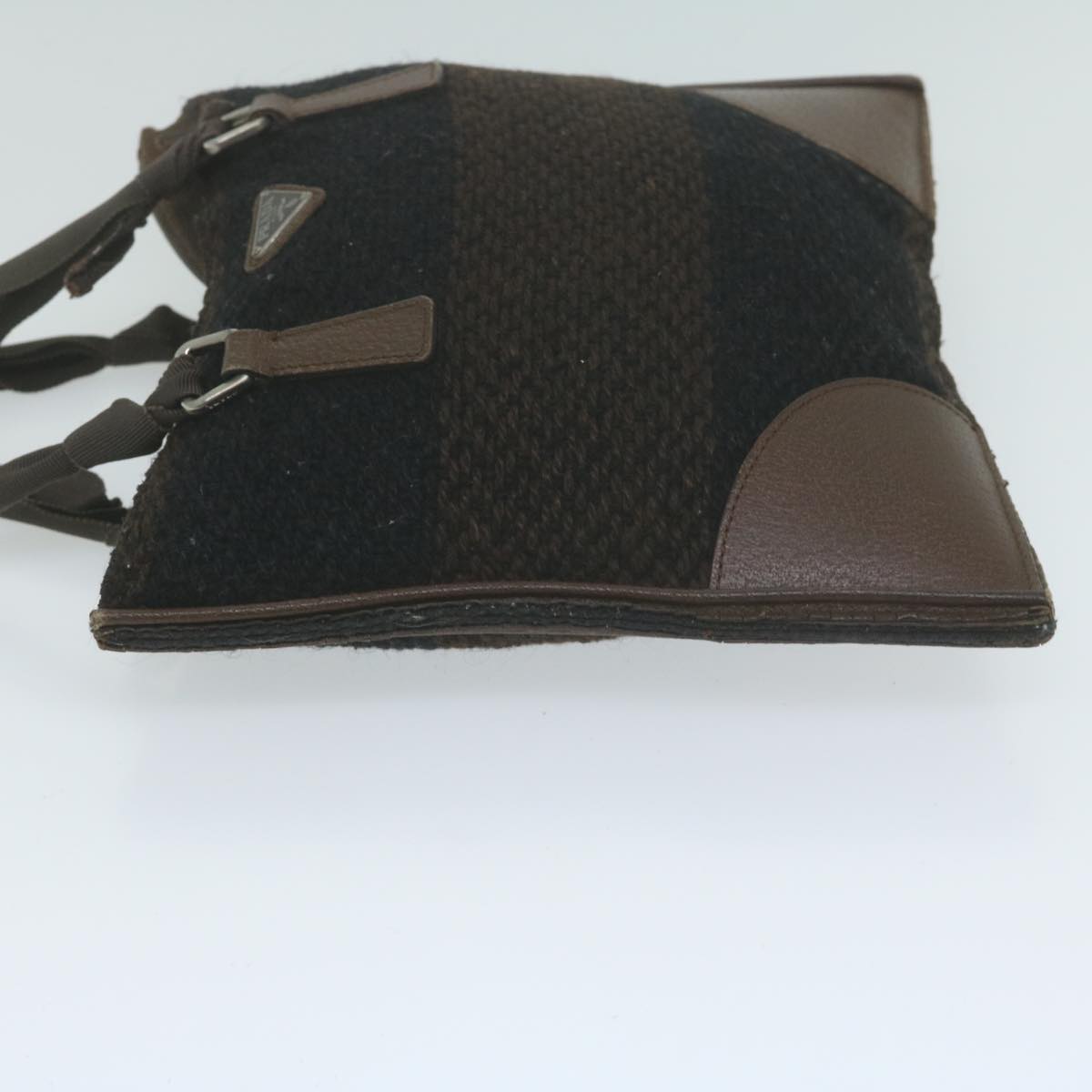 PRADA Hand Bag Wool Brown Auth 65824