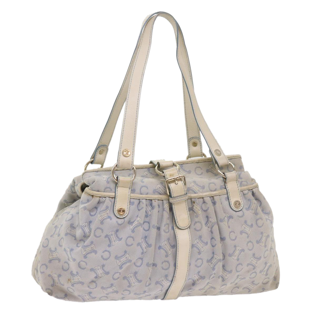 CELINE C Macadam Canvas Shoulder Bag Light Blue Auth 65843