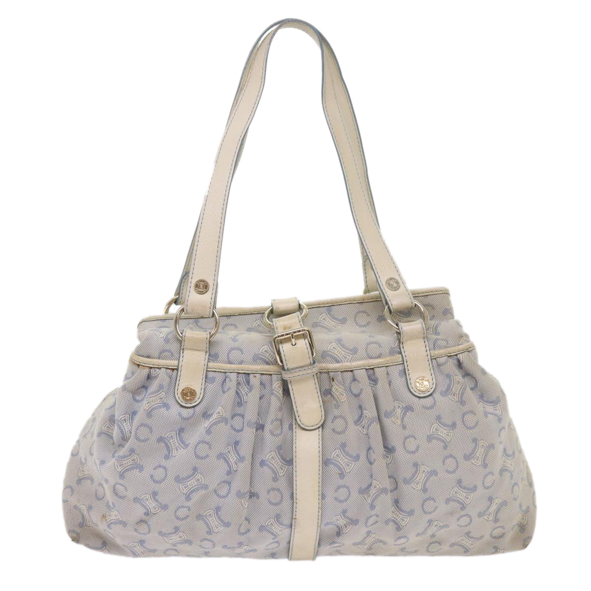 CELINE C Macadam Canvas Shoulder Bag Light Blue Auth 65843