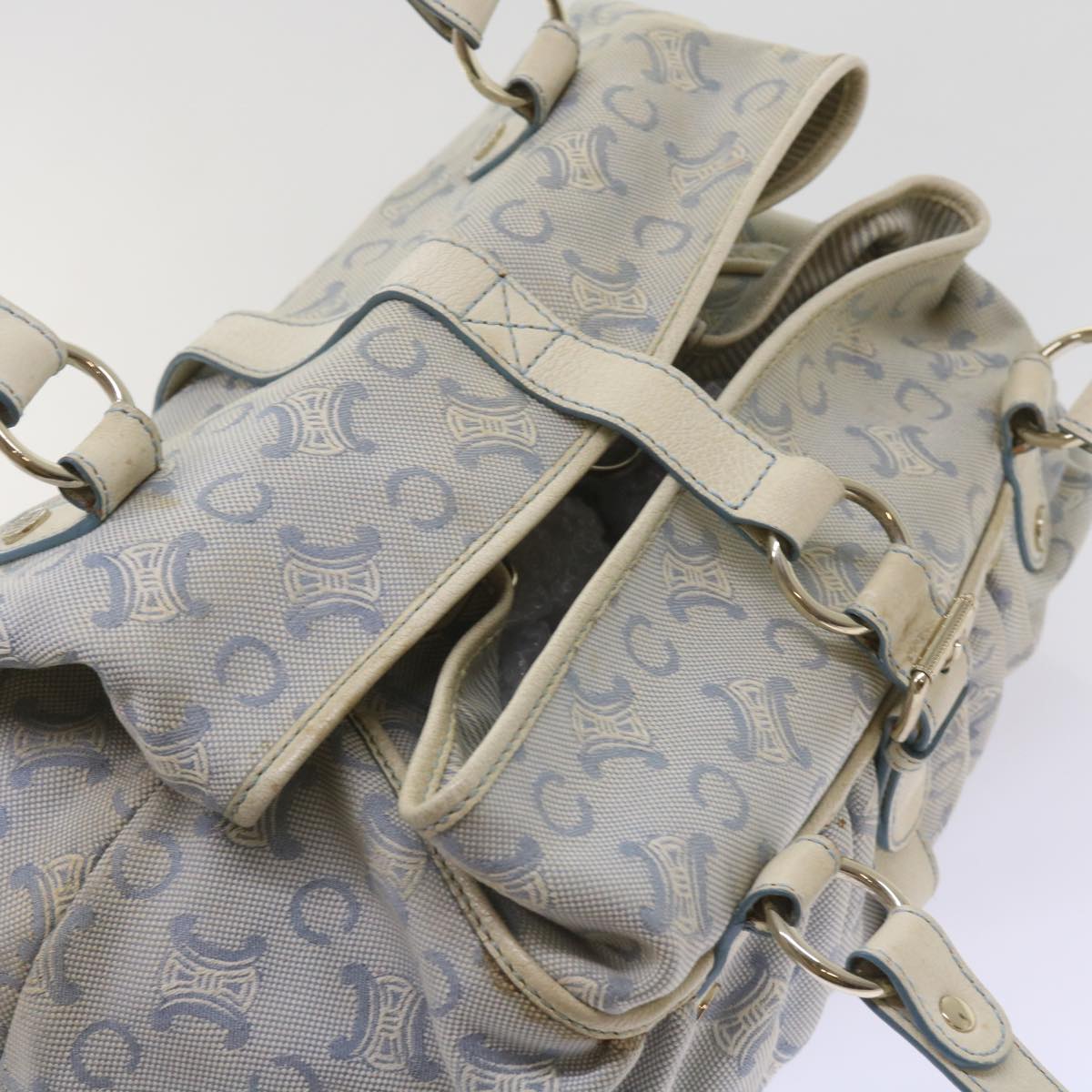 CELINE C Macadam Canvas Shoulder Bag Light Blue Auth 65843