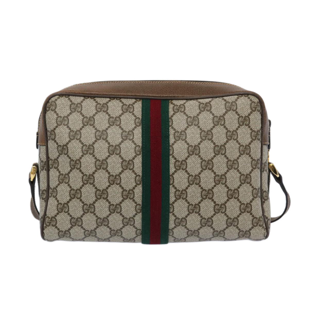 GUCCI GG Supreme Web Sherry Line Shoulder Bag PVC Beige Red Green Auth 65893