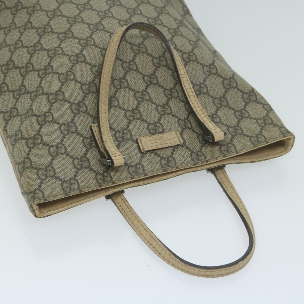 GUCCI GG Supreme Hand Bag PVC Leather Beige 117551 Auth 65939