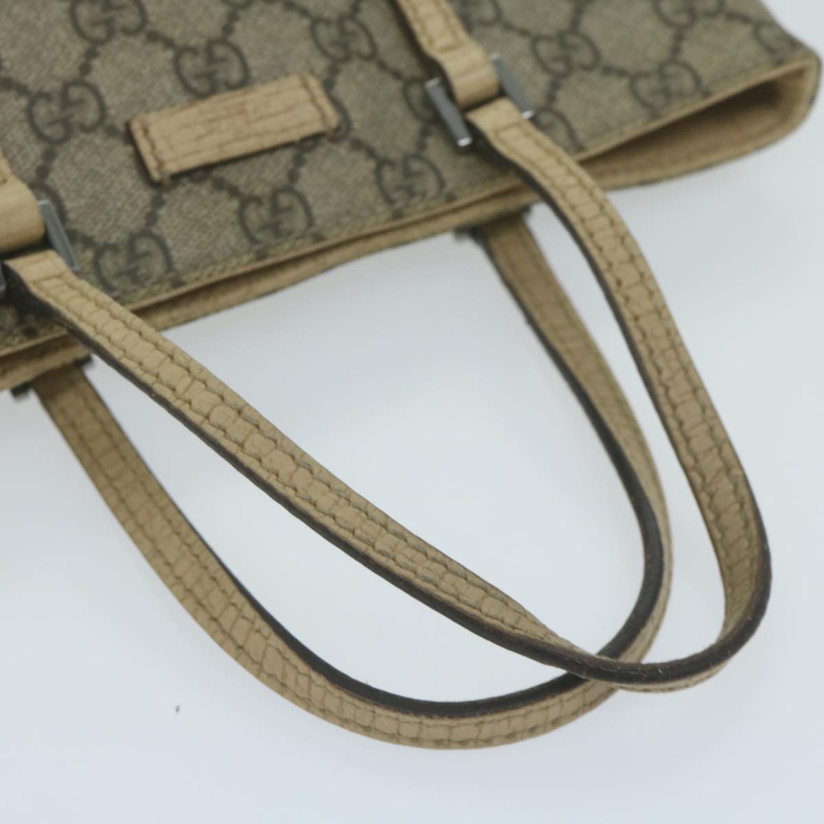 GUCCI GG Supreme Hand Bag PVC Leather Beige 117551 Auth 65939