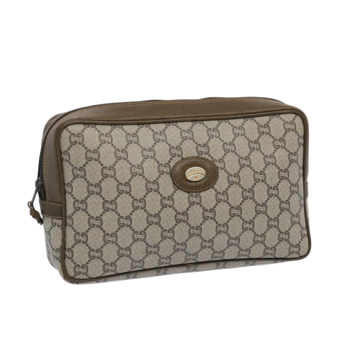 GUCCI GG Plus Supreme Clutch Bag PVC Leather Beige Auth 65941