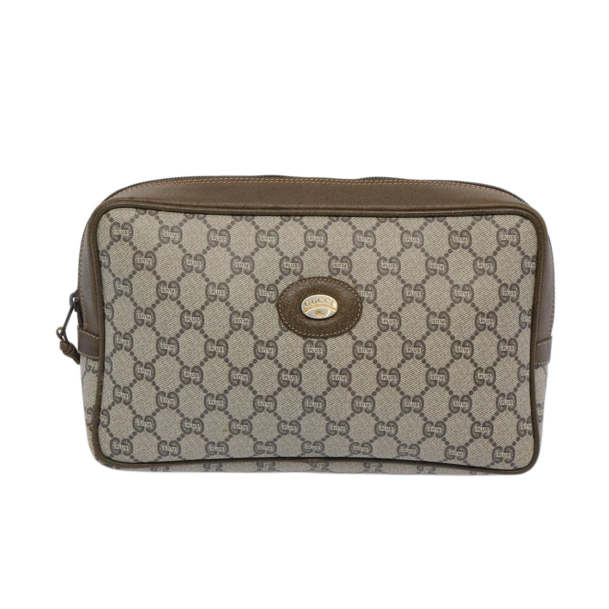 GUCCI GG Plus Supreme Clutch Bag PVC Leather Beige Auth 65941