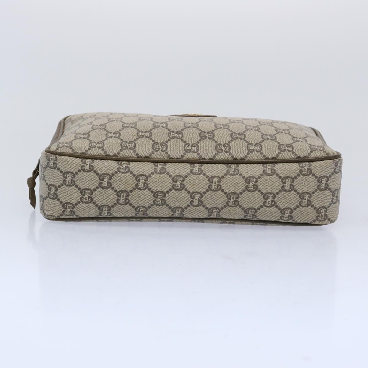 GUCCI GG Plus Supreme Clutch Bag PVC Leather Beige Auth 65941