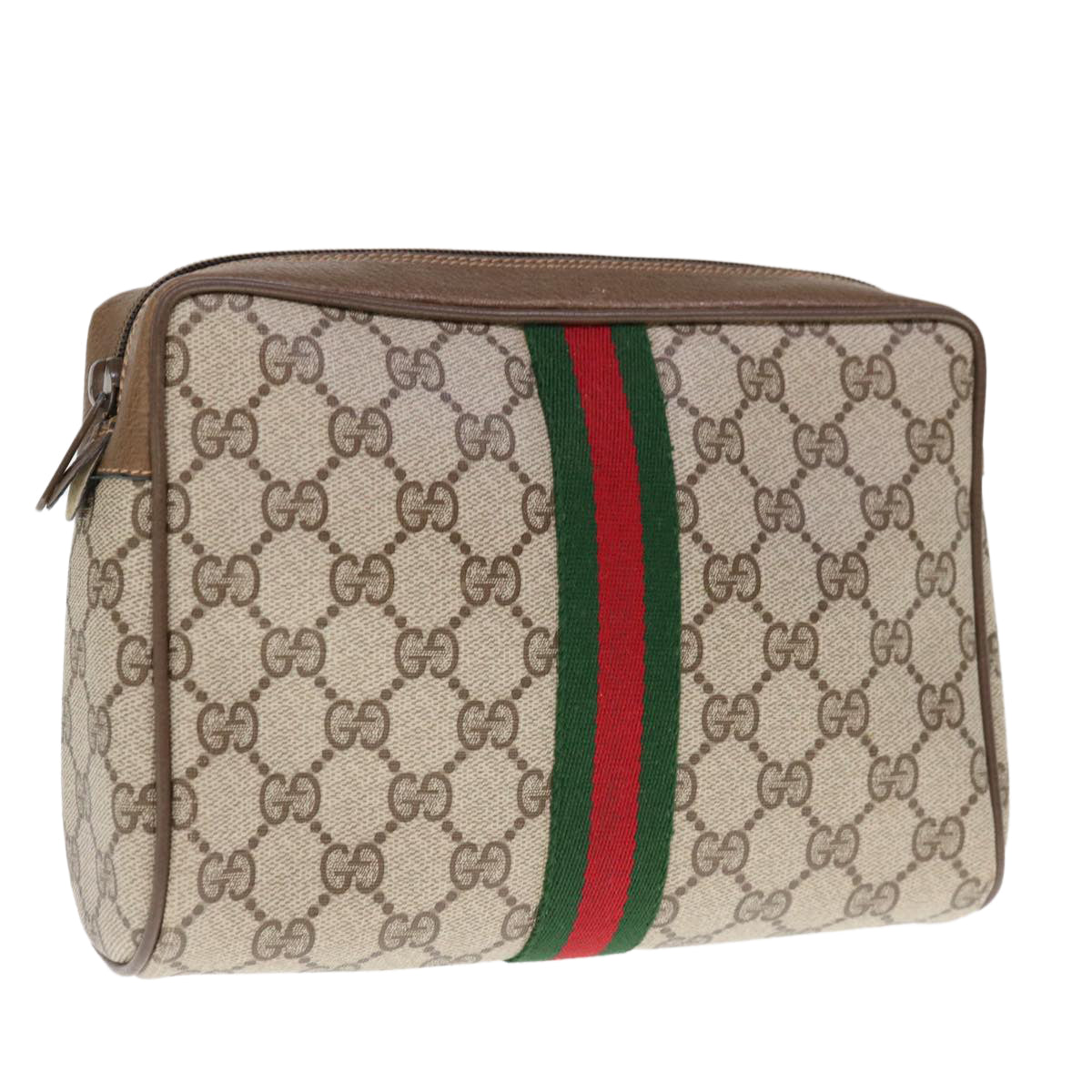 GUCCI GG Supreme Web Sherry Line Clutch Bag PVC Beige Red 89 01 012 Auth 65942