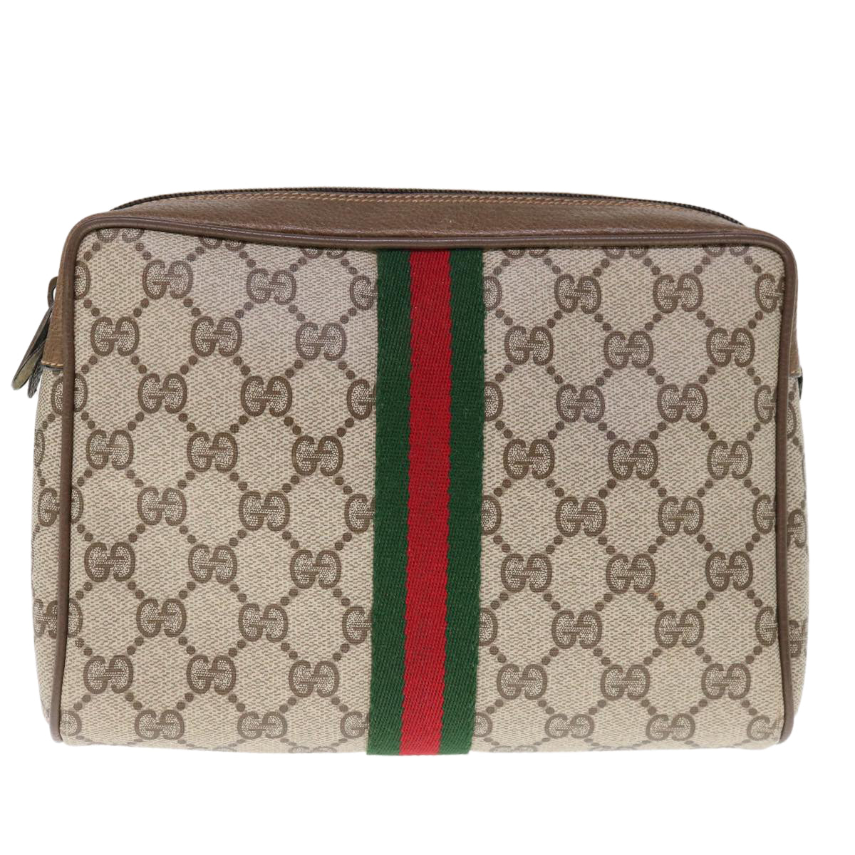 GUCCI GG Supreme Web Sherry Line Clutch Bag PVC Beige Red 89 01 012 Auth 65942