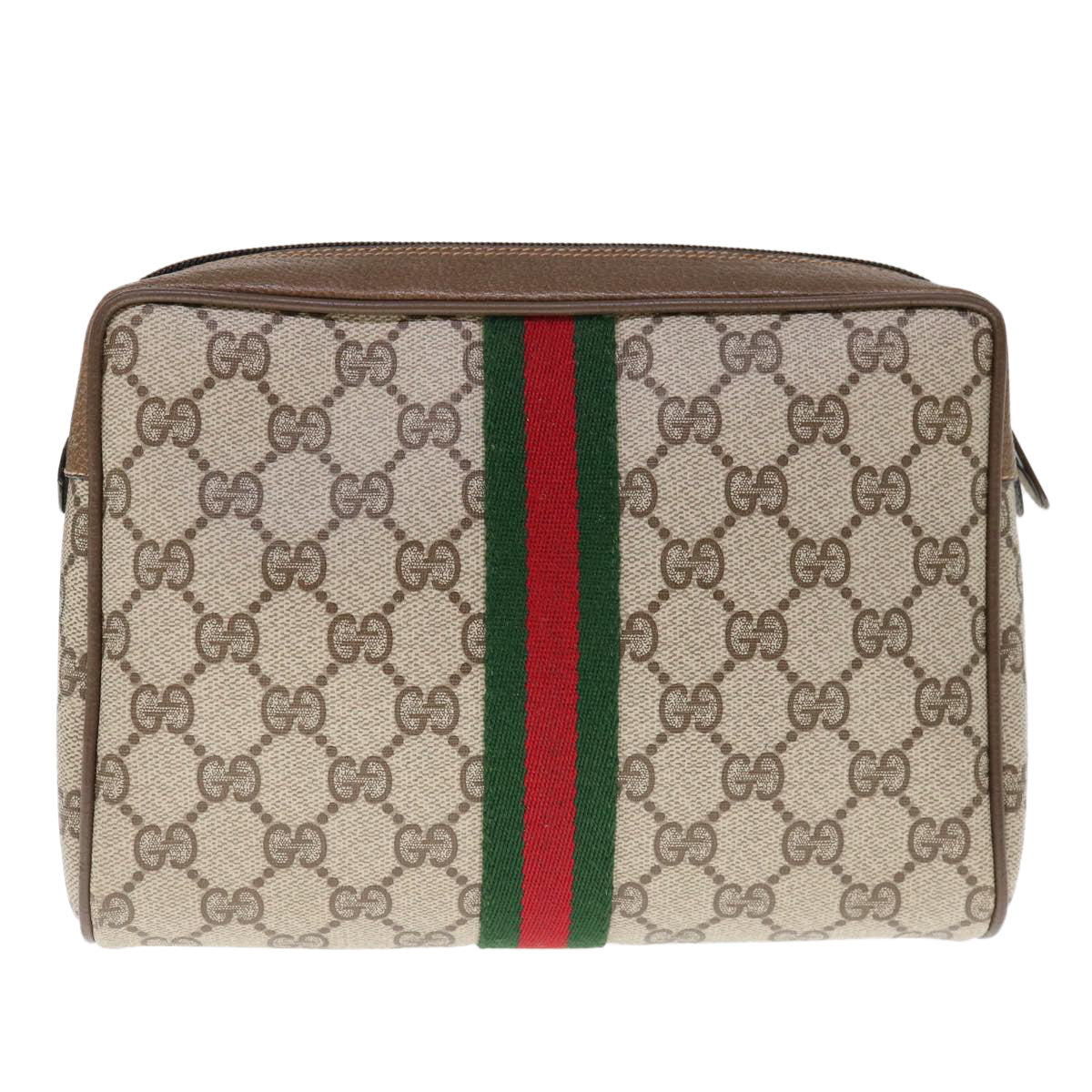 GUCCI GG Supreme Web Sherry Line Clutch Bag PVC Beige Red 89 01 012 Auth 65942