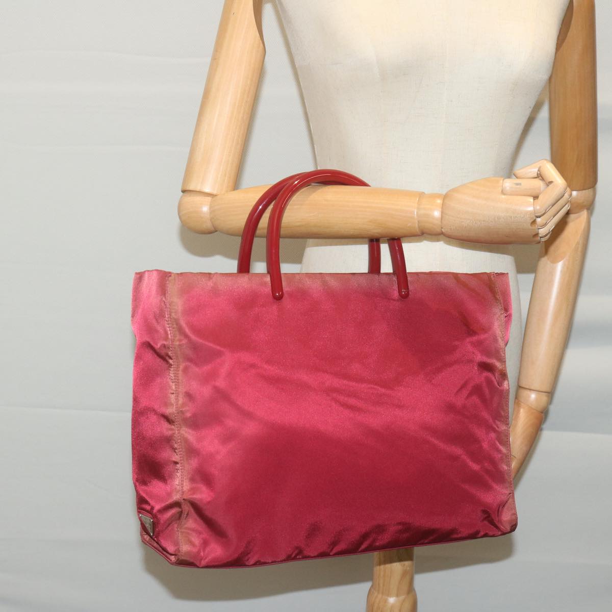 PRADA Hand Bag Nylon Red Auth 65947