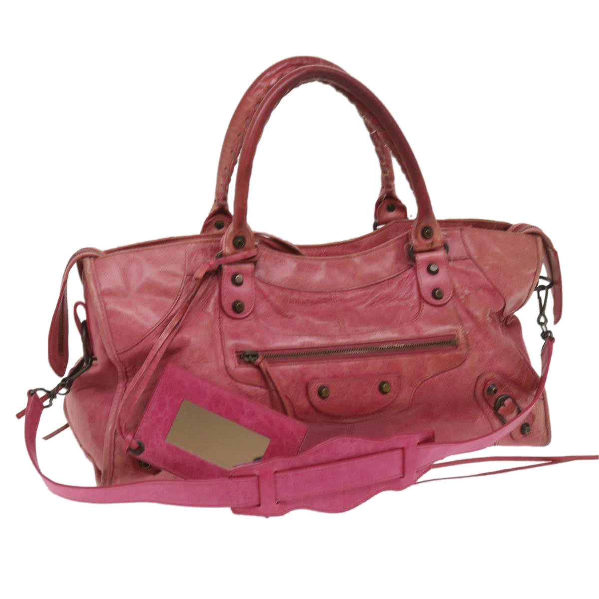 BALENCIAGA The Part Time Hand Bag Leather 2way Pink 168028 Auth 65949