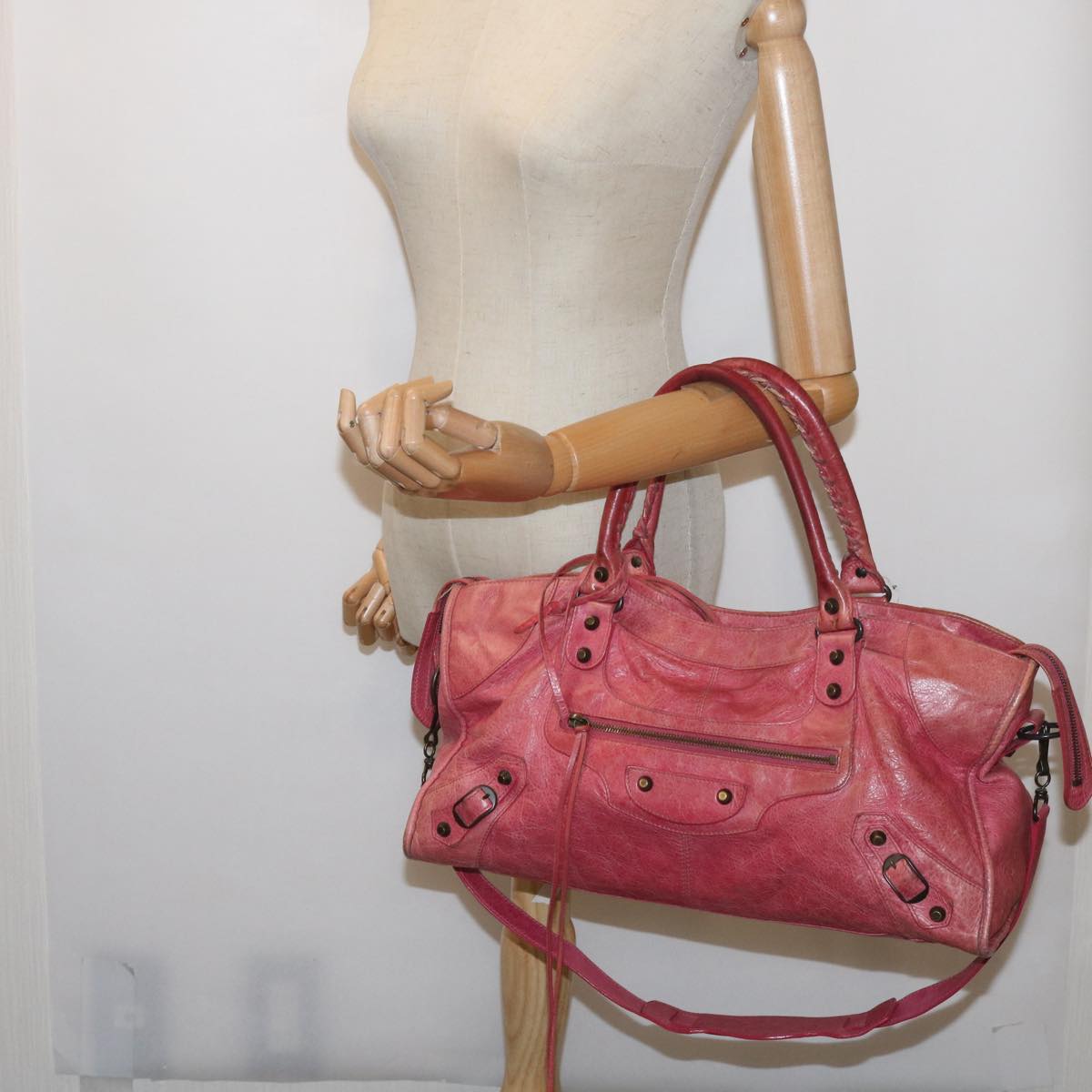 BALENCIAGA The Part Time Hand Bag Leather 2way Pink 168028 Auth 65949