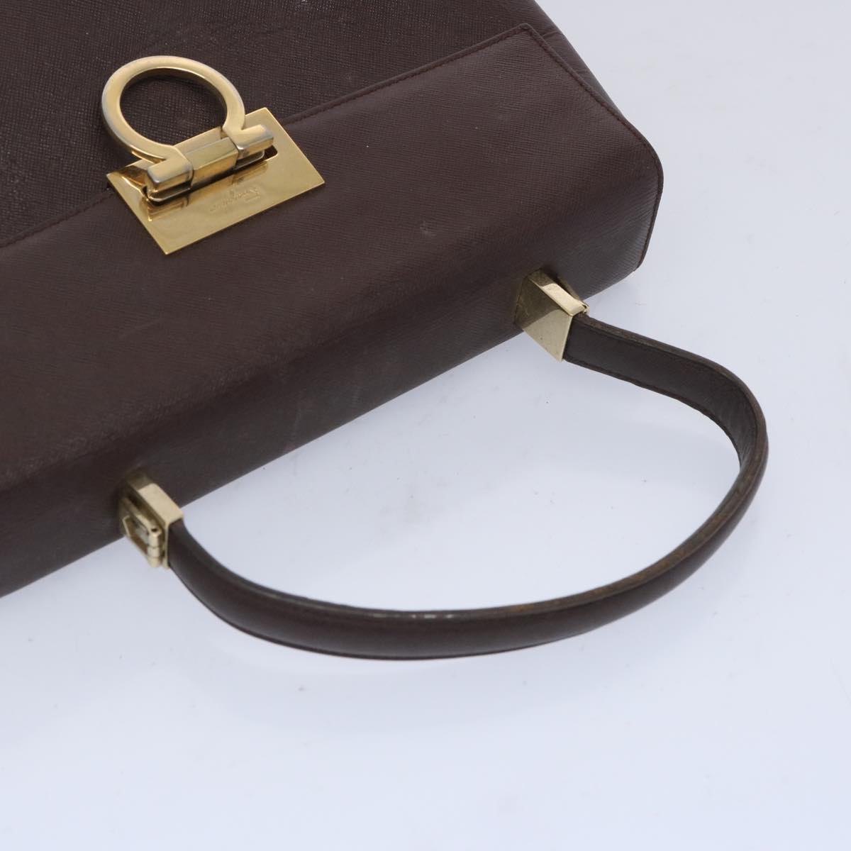 Salvatore Ferragamo Gancini Hand Bag Leather Brown Auth 65955