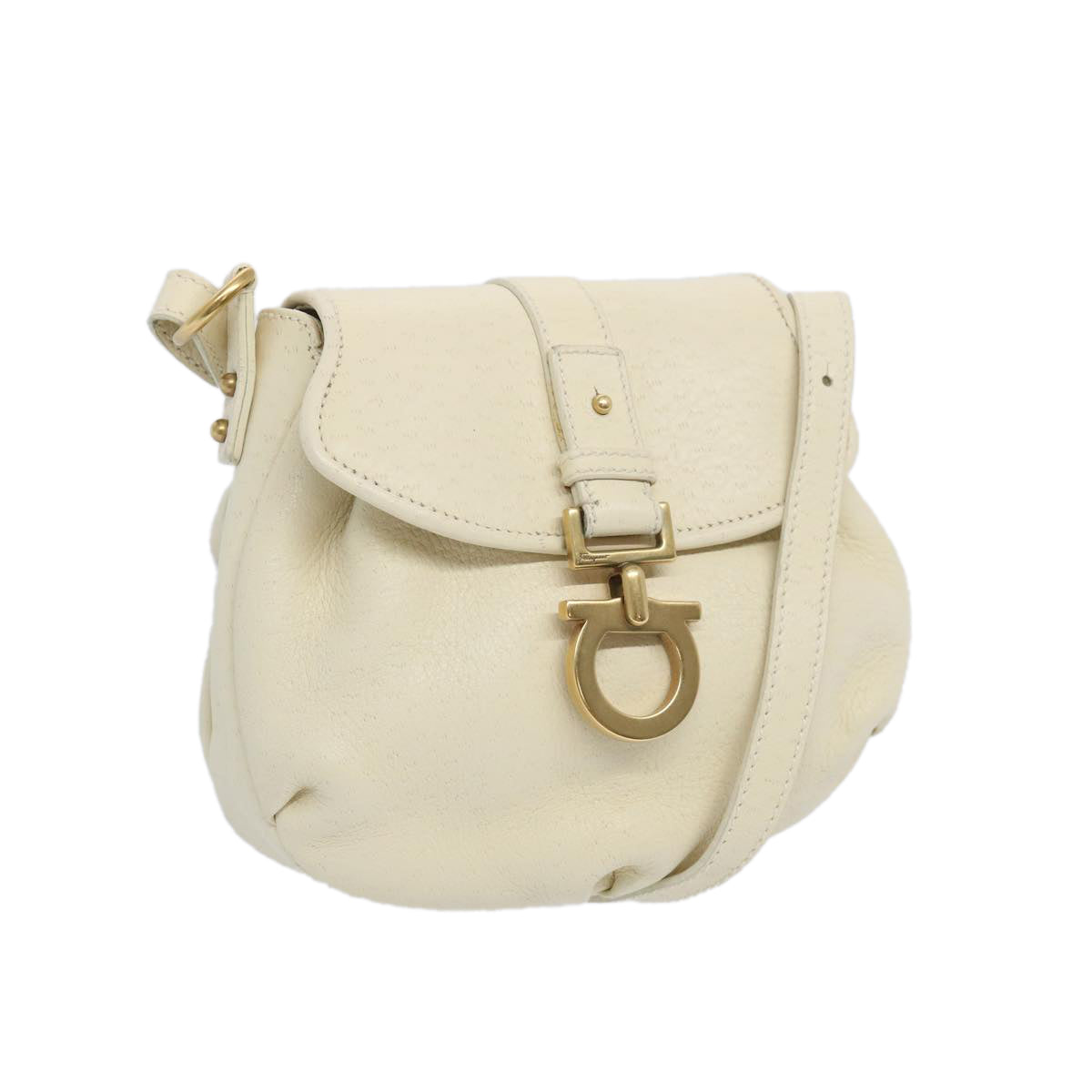 Salvatore Ferragamo Shoulder Bag Leather Cream Auth 65974