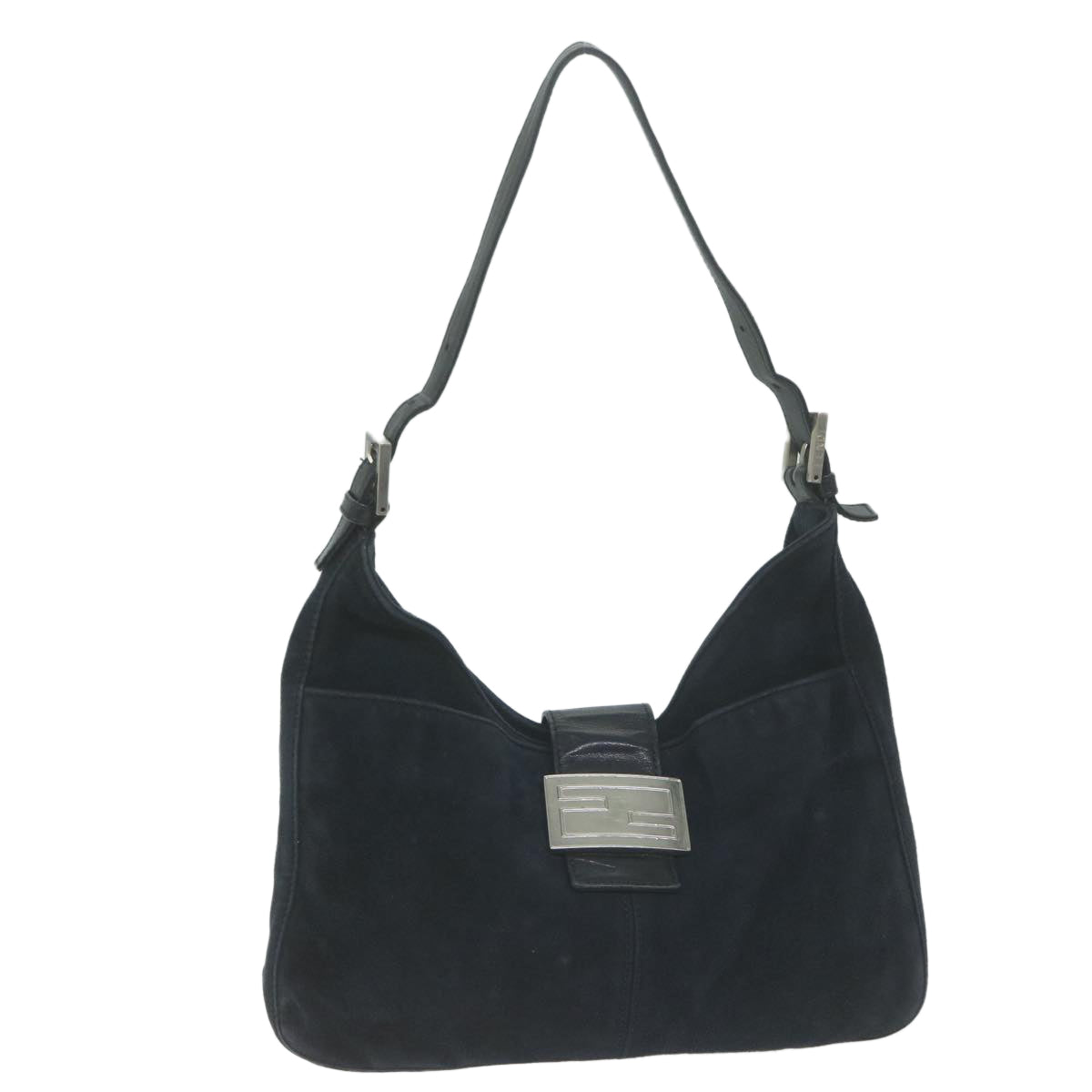 FENDI Mamma Baguette Shoulder Bag Suede Navy Auth 66049