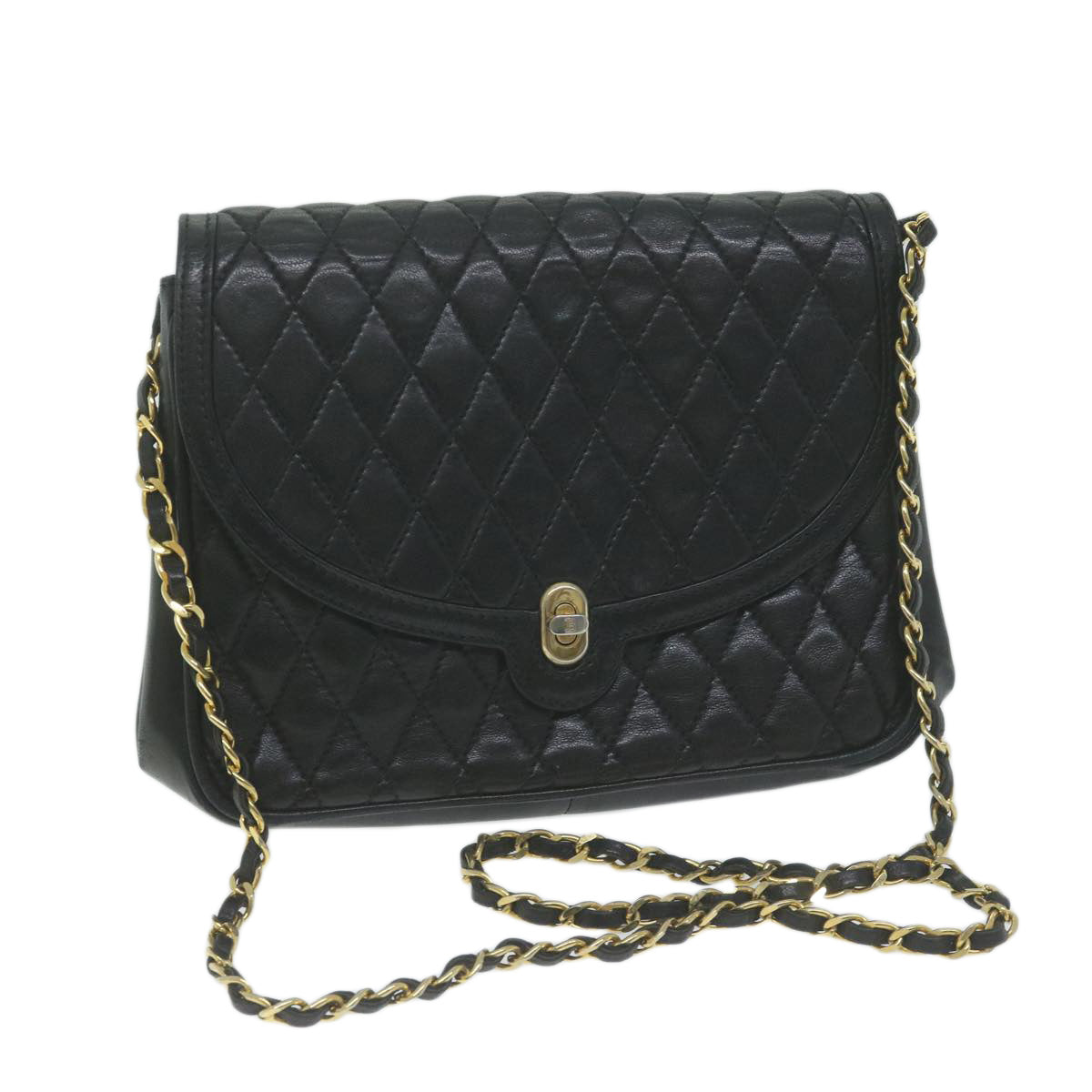 BALLY Quilted Chain Shoulder Bag Leather Black Auth 66071