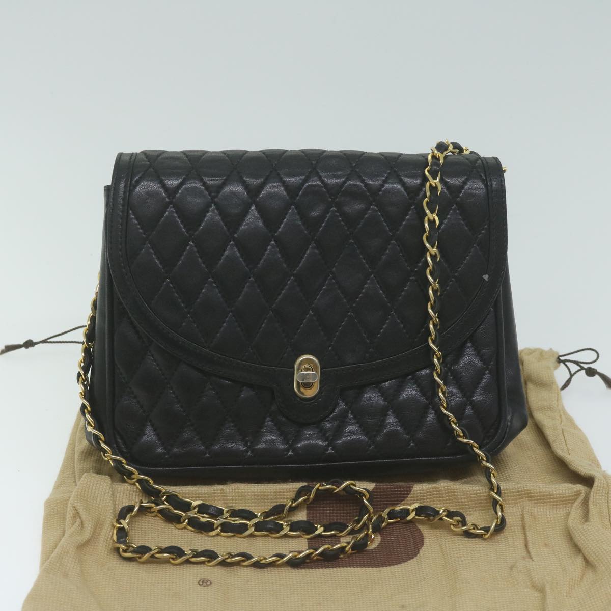 BALLY Quilted Chain Shoulder Bag Leather Black Auth 66071