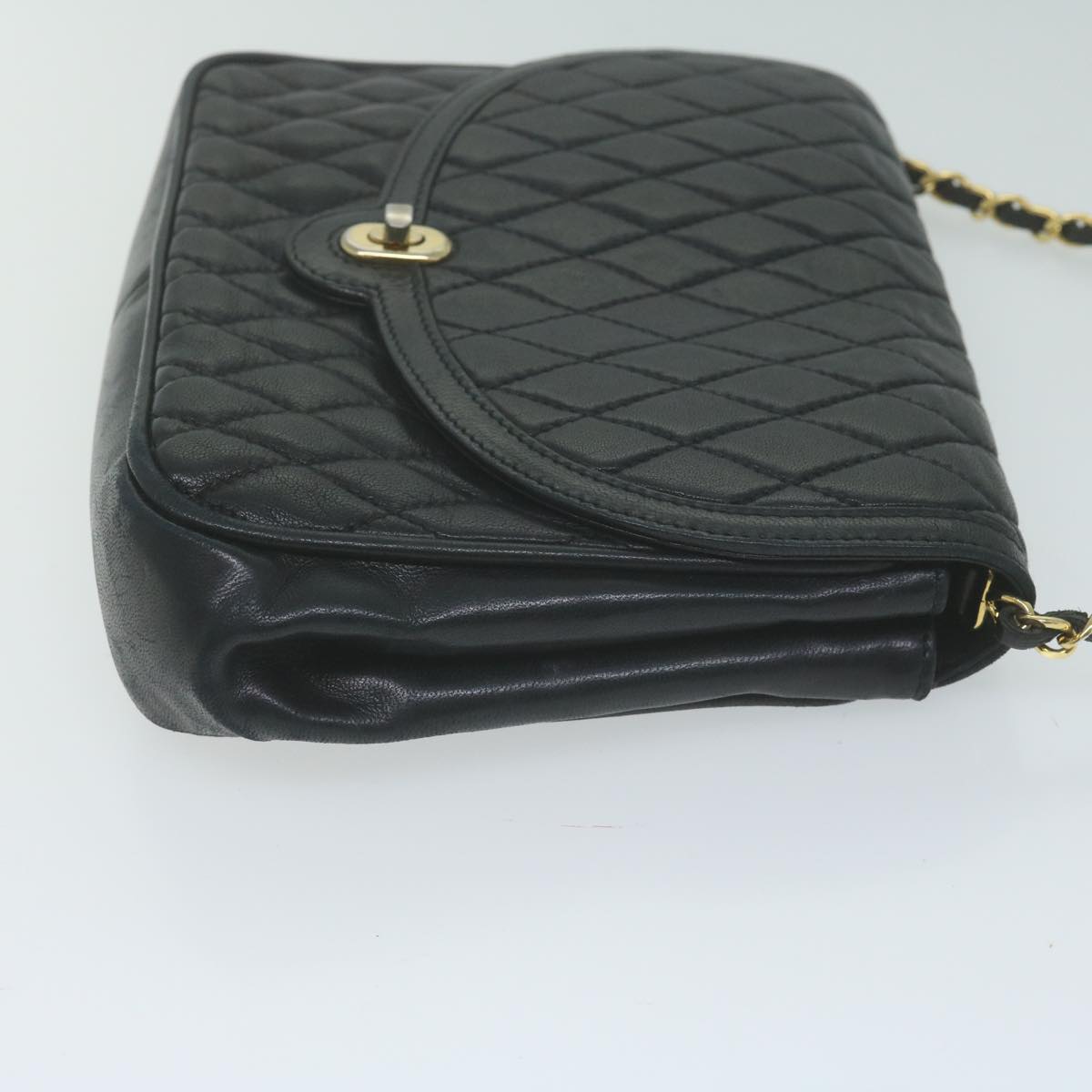 BALLY Quilted Chain Shoulder Bag Leather Black Auth 66071