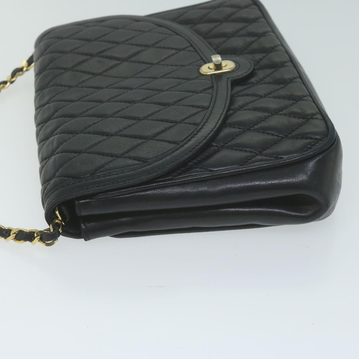 BALLY Quilted Chain Shoulder Bag Leather Black Auth 66071