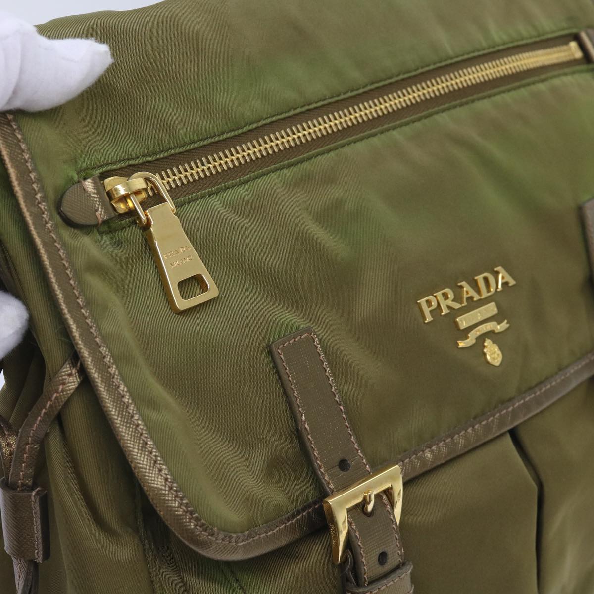 PRADA Shoulder Bag Nylon Khaki Auth 66138