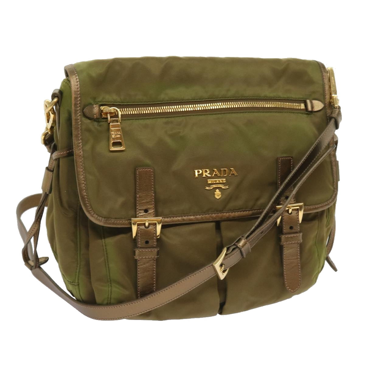 PRADA Shoulder Bag Nylon Khaki Auth 66138