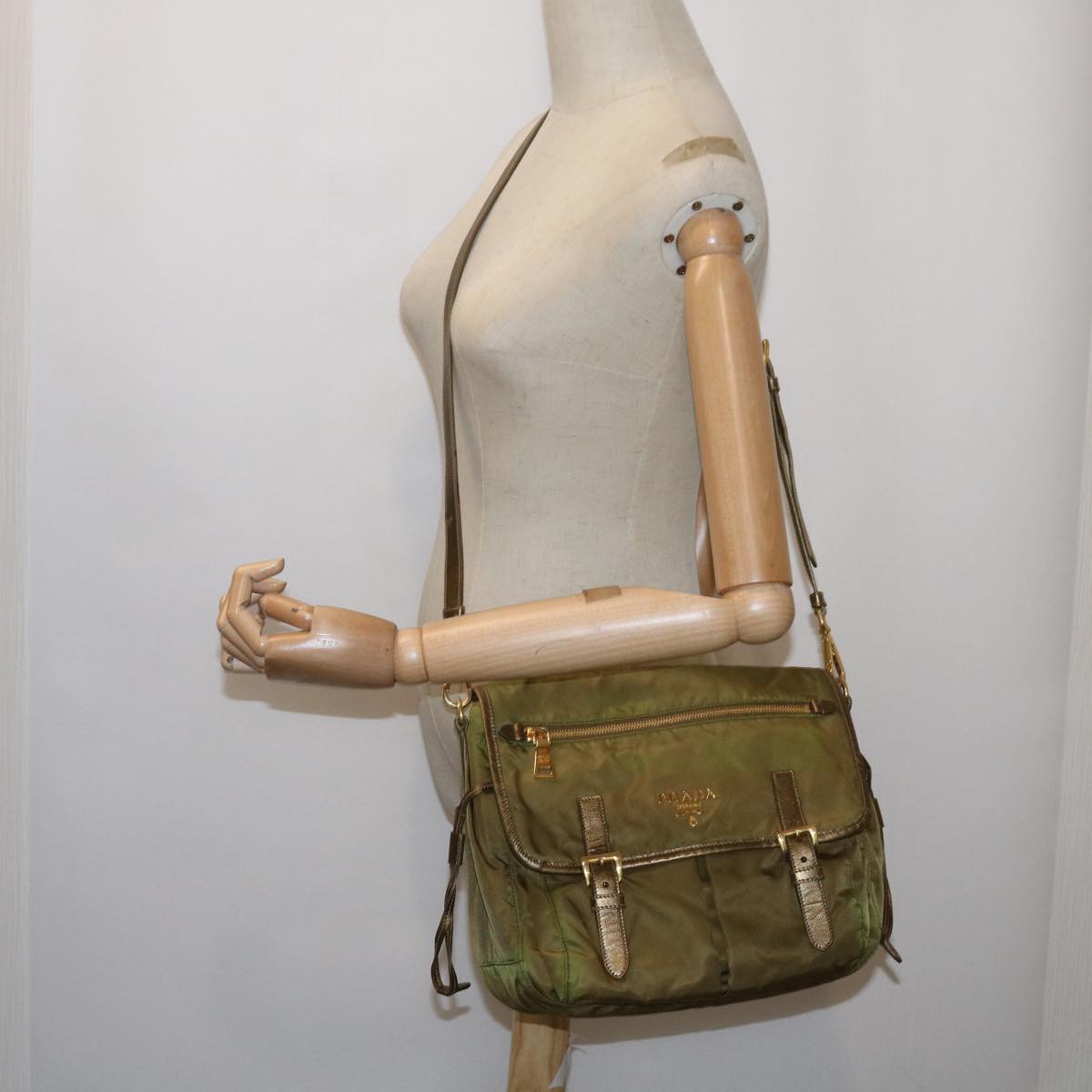 PRADA Shoulder Bag Nylon Khaki Auth 66138