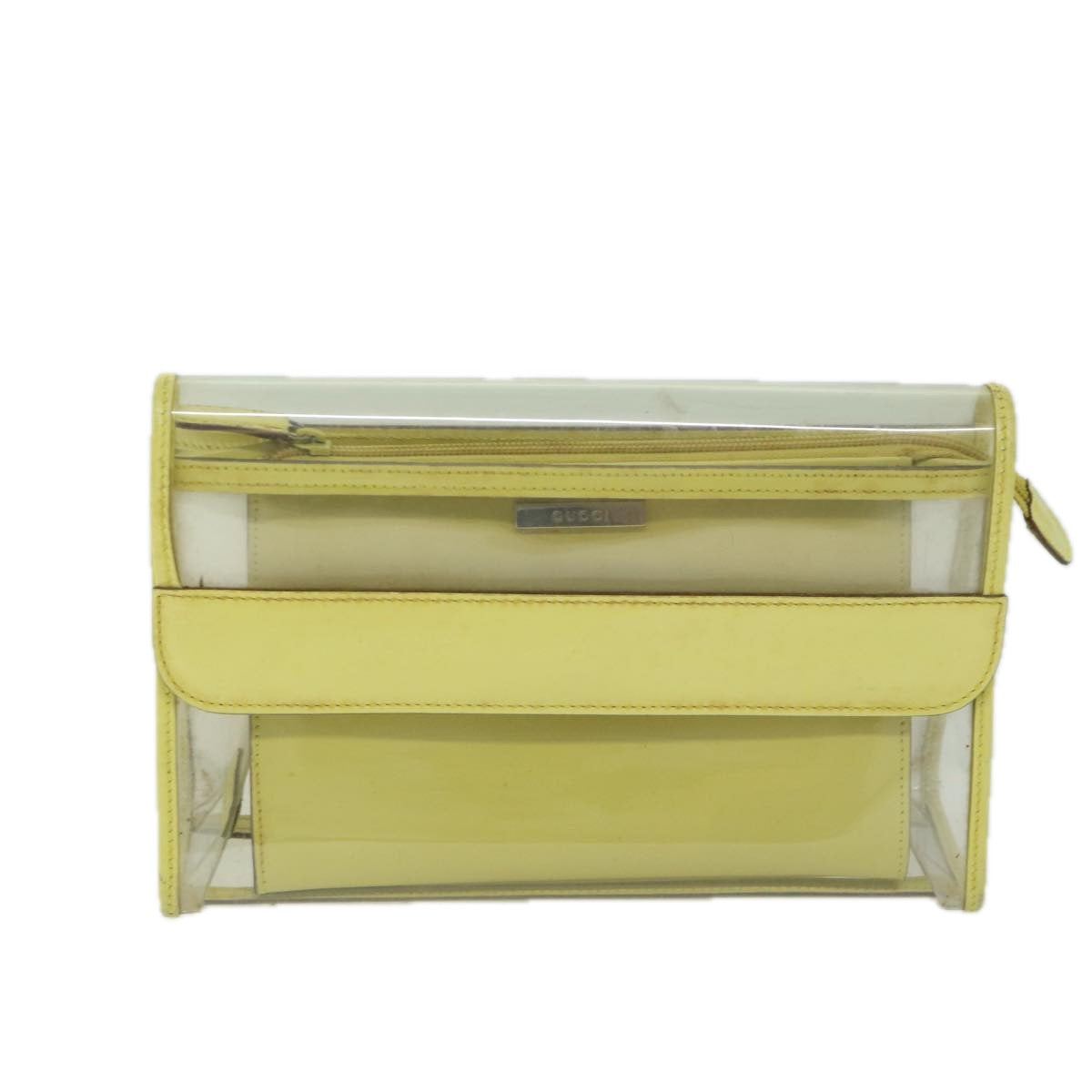 GUCCI Clutch Bag Vinyl Leather Clear Yellow Auth 66169