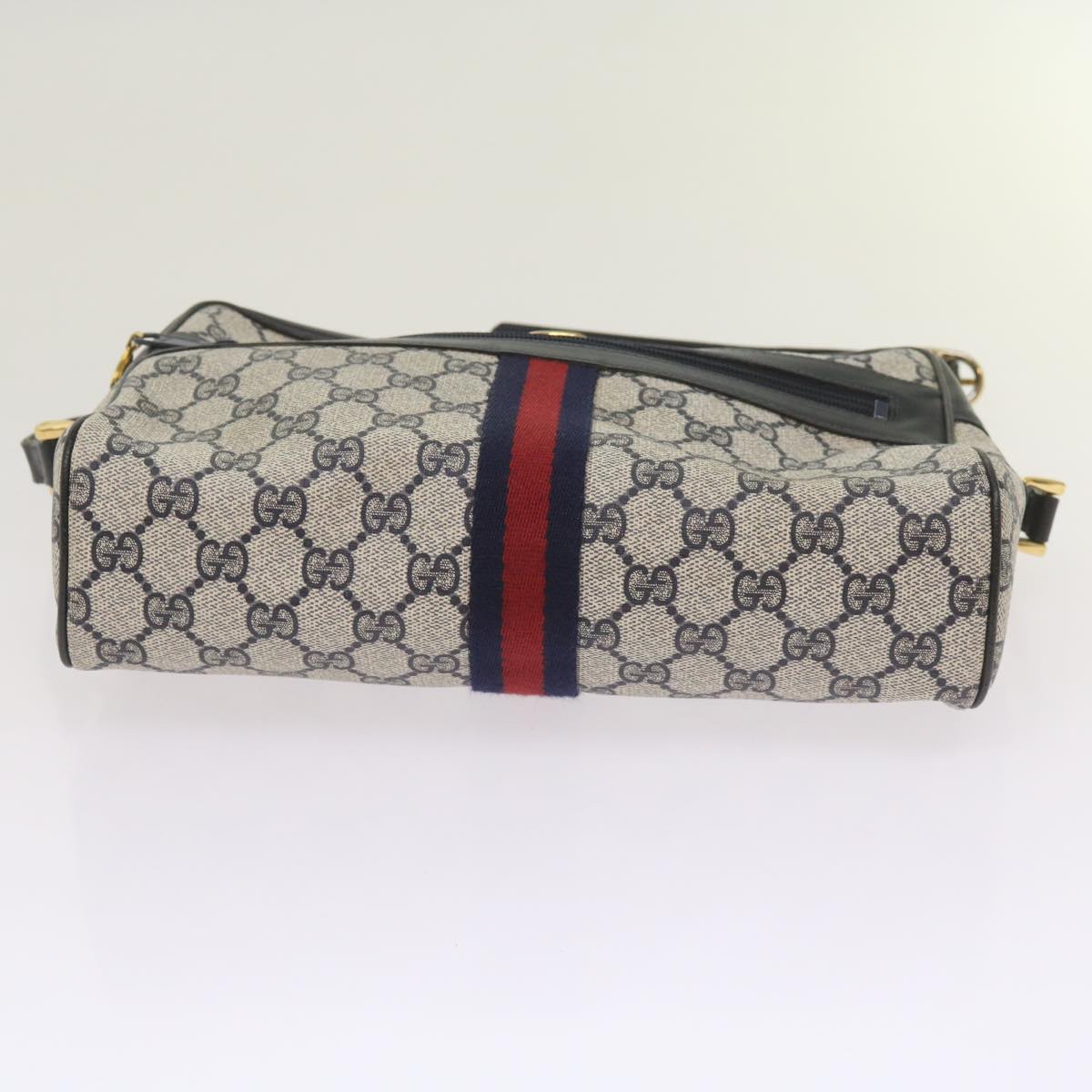 GUCCI GG Canvas Sherry Line Shoulder Bag PVC Navy Red Auth 66177