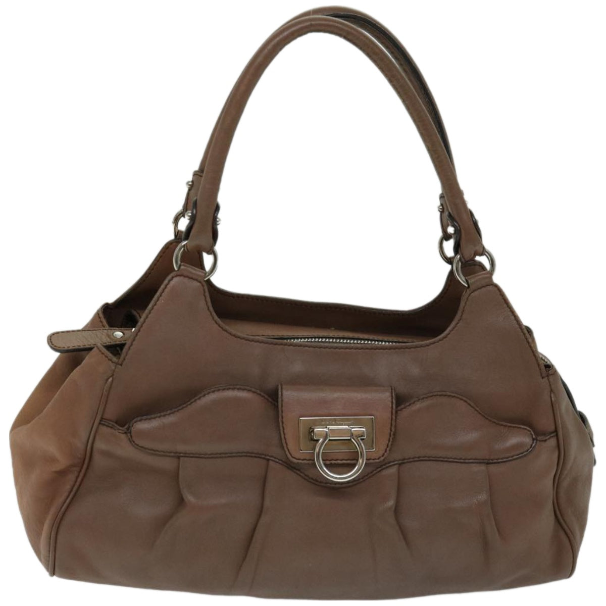 Salvatore Ferragamo Gancini Hand Bag Leather Brown Auth 66248