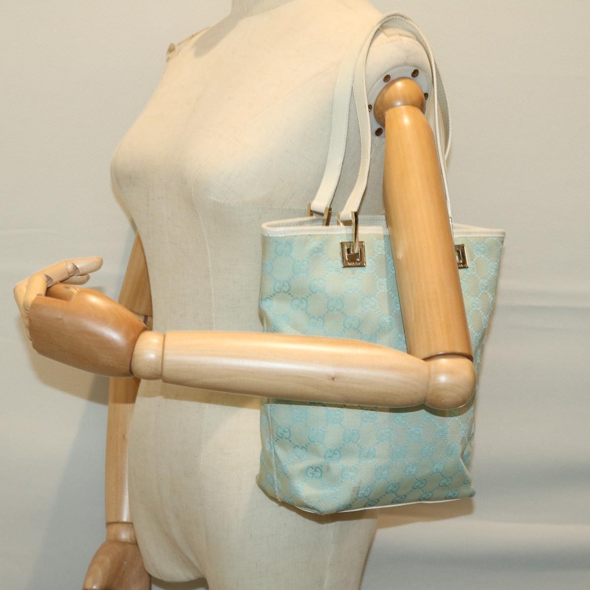 GUCCI GG Canvas Hand Bag Light Blue White Auth 66303