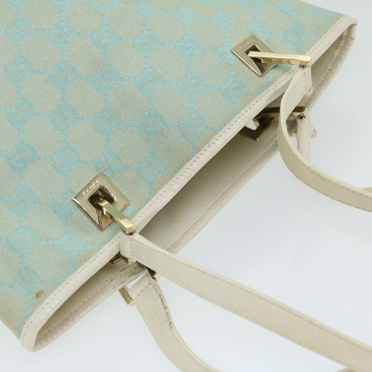 GUCCI GG Canvas Hand Bag Light Blue White Auth 66303