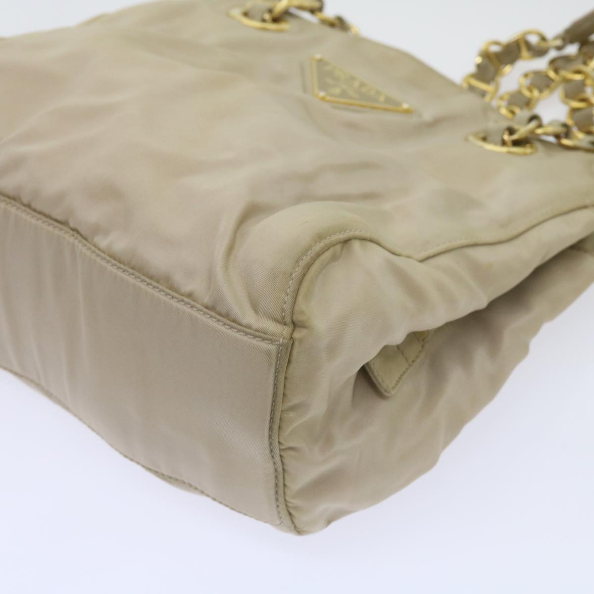 PRADA Chain Shoulder Bag Nylon Beige Auth 66321