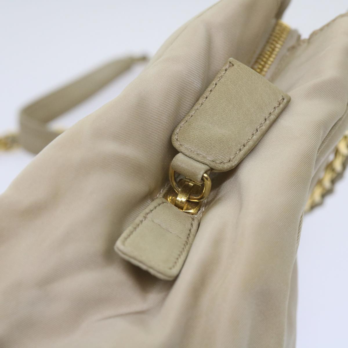 PRADA Chain Shoulder Bag Nylon Beige Auth 66321