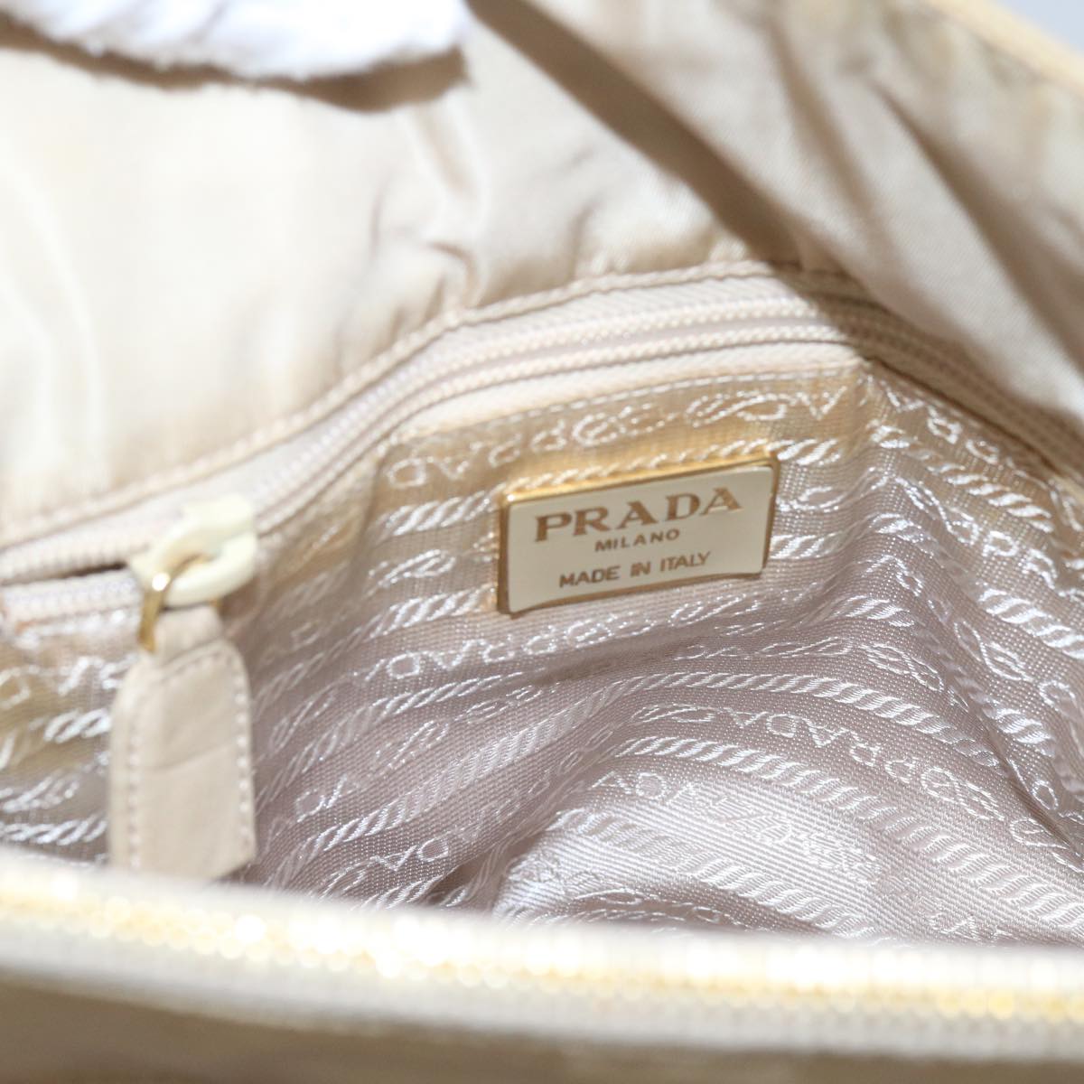 PRADA Chain Shoulder Bag Nylon Beige Auth 66321