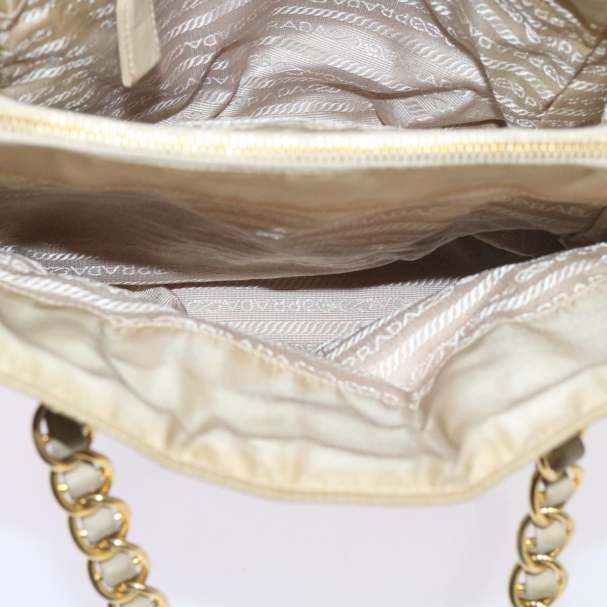 PRADA Chain Shoulder Bag Nylon Beige Auth 66321