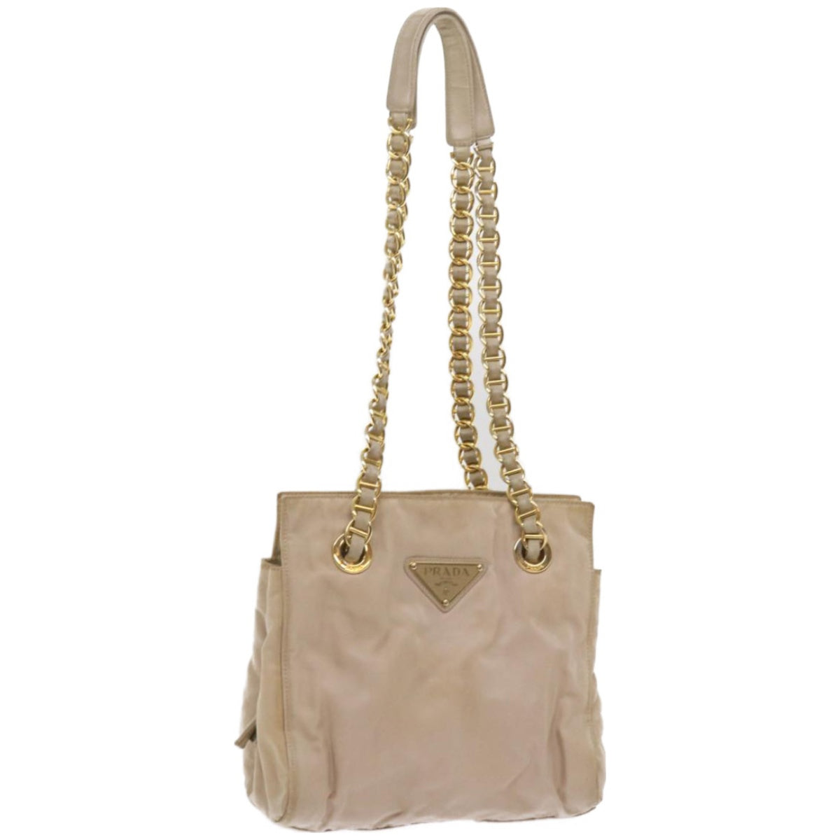 PRADA Chain Shoulder Bag Nylon Beige Auth 66321