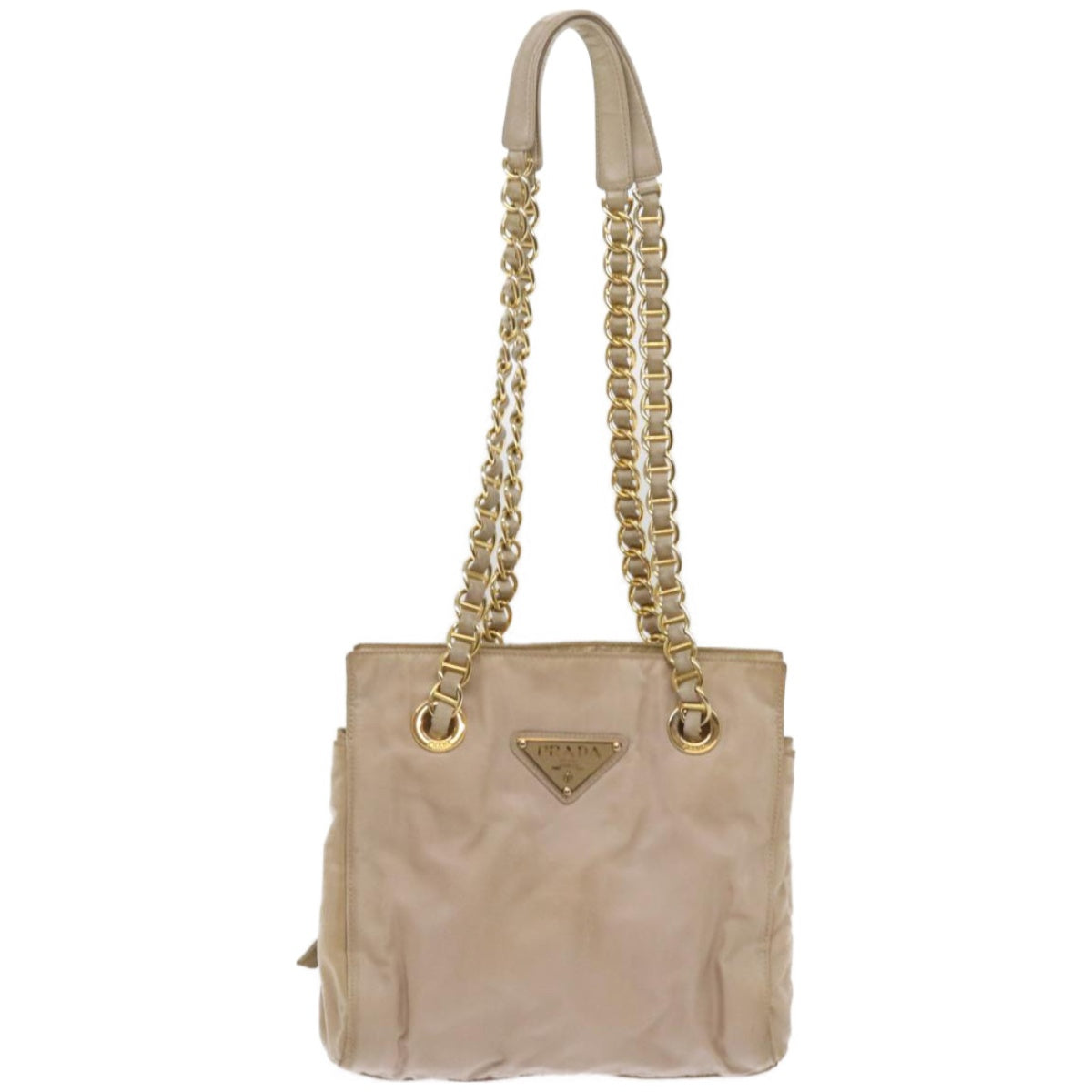 PRADA Chain Shoulder Bag Nylon Beige Auth 66321