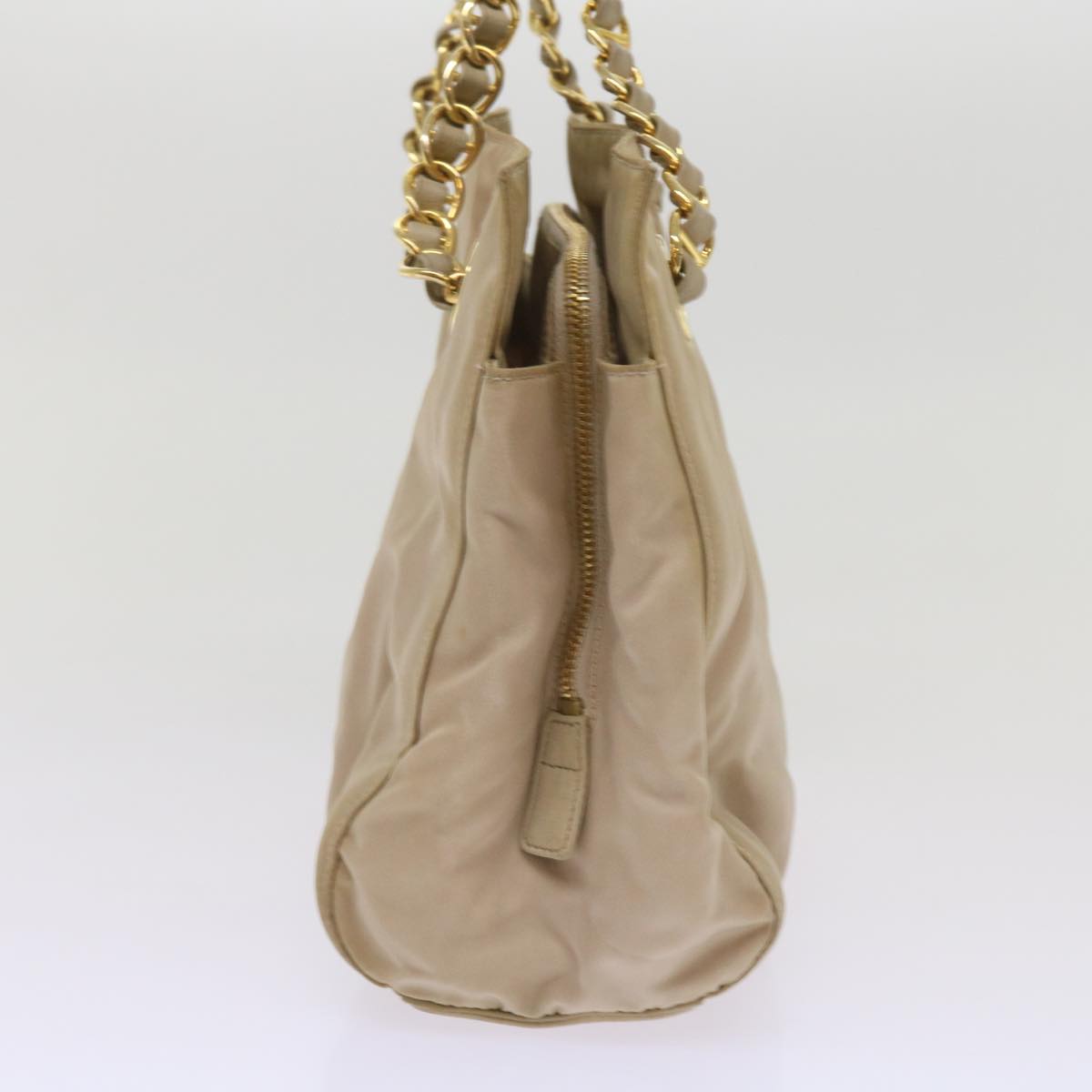 PRADA Chain Shoulder Bag Nylon Beige Auth 66321