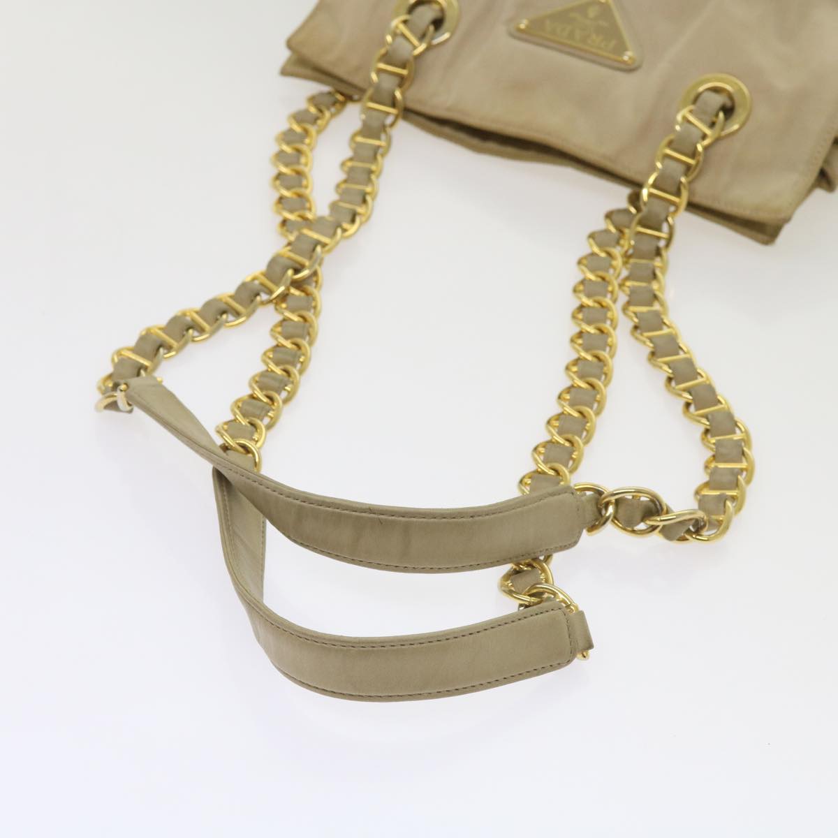 PRADA Chain Shoulder Bag Nylon Beige Auth 66321