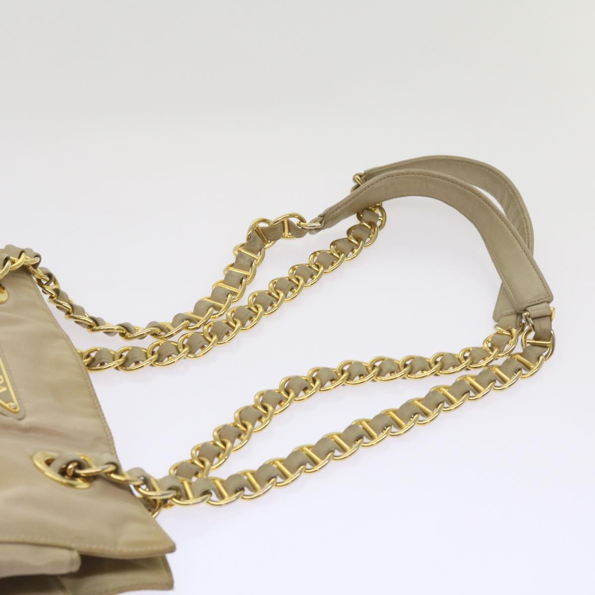 PRADA Chain Shoulder Bag Nylon Beige Auth 66321