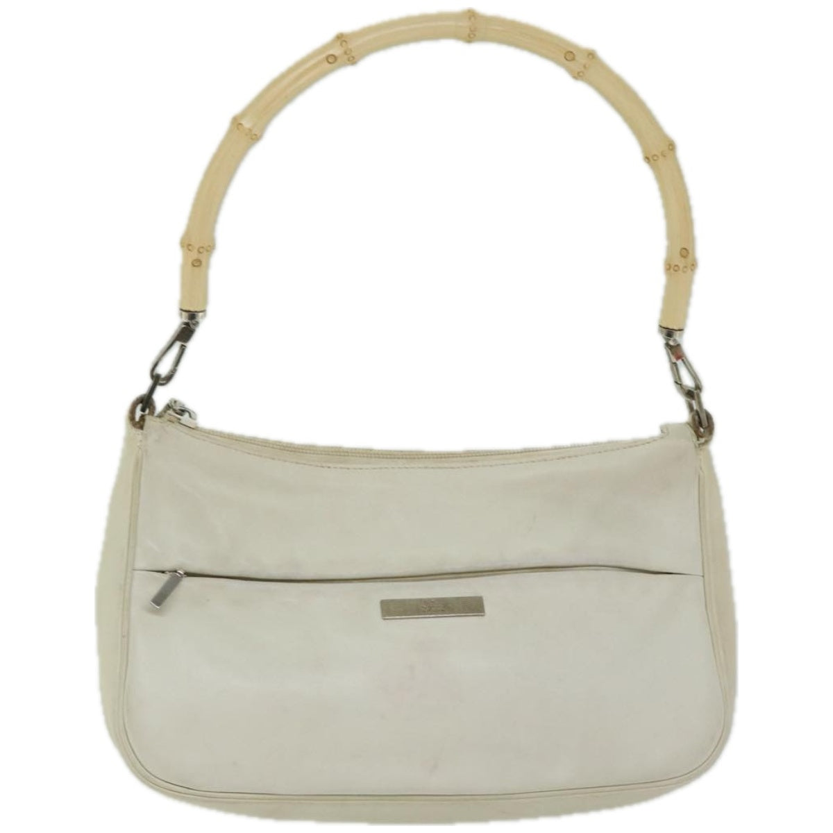 GUCCI Bamboo Hand Bag Leather White Auth 66322