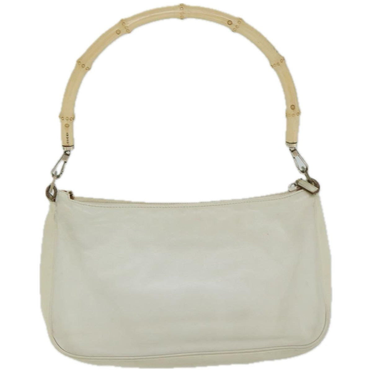 GUCCI Bamboo Hand Bag Leather White Auth 66322