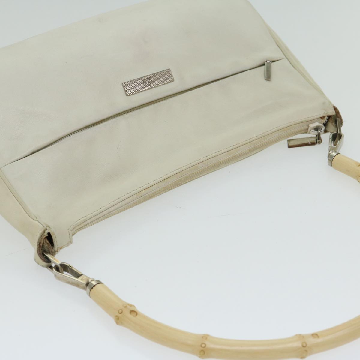 GUCCI Bamboo Hand Bag Leather White Auth 66322