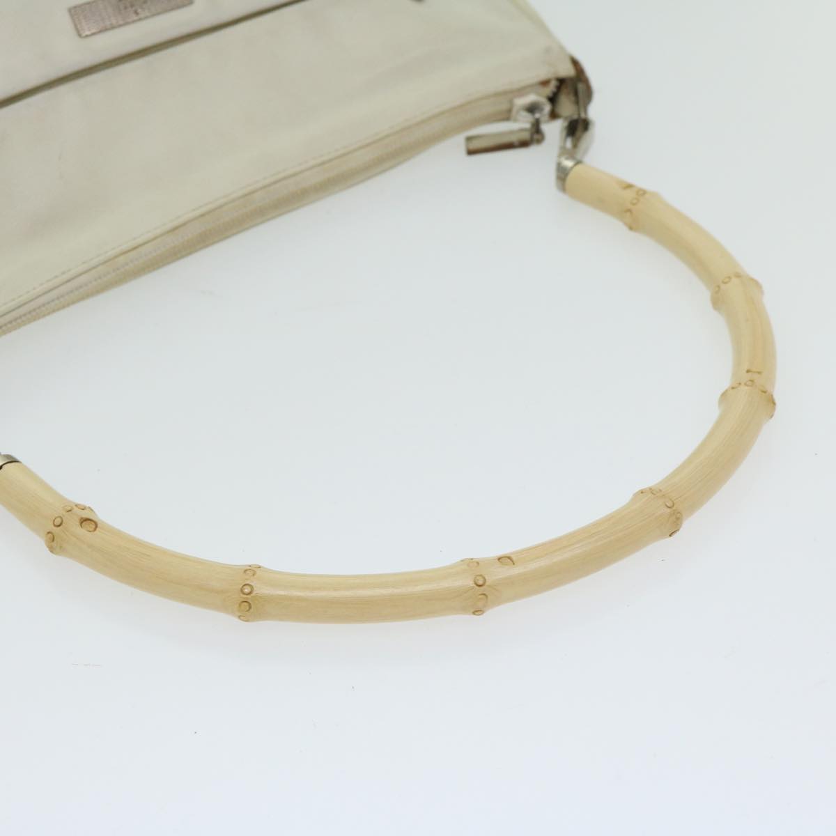 GUCCI Bamboo Hand Bag Leather White Auth 66322