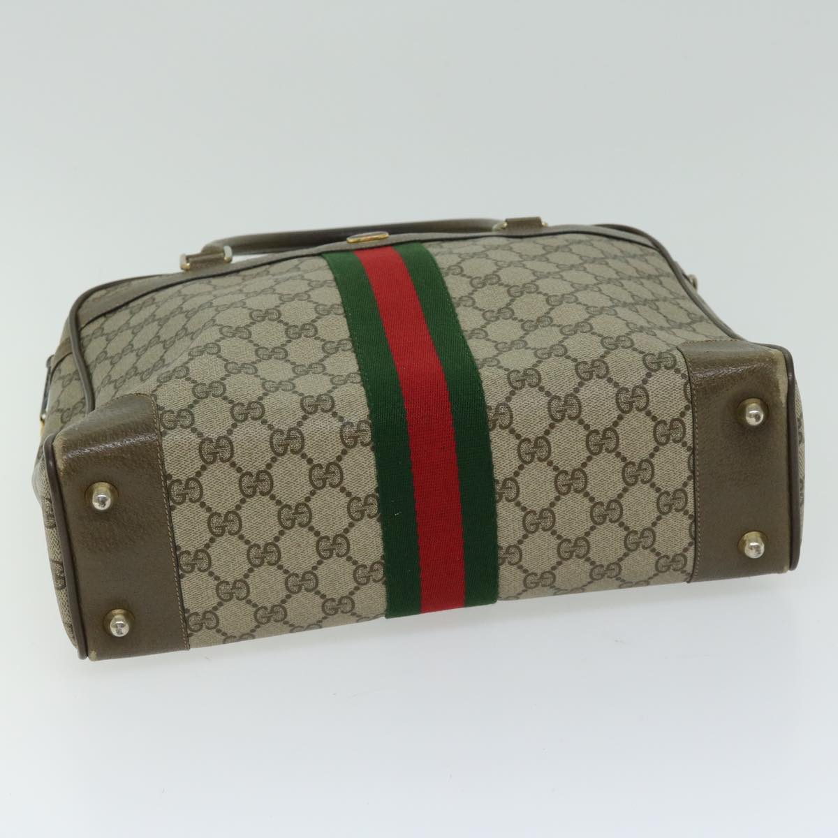 GUCCI GG Canvas Hand Bag PVC Beige Green Red Auth 66323