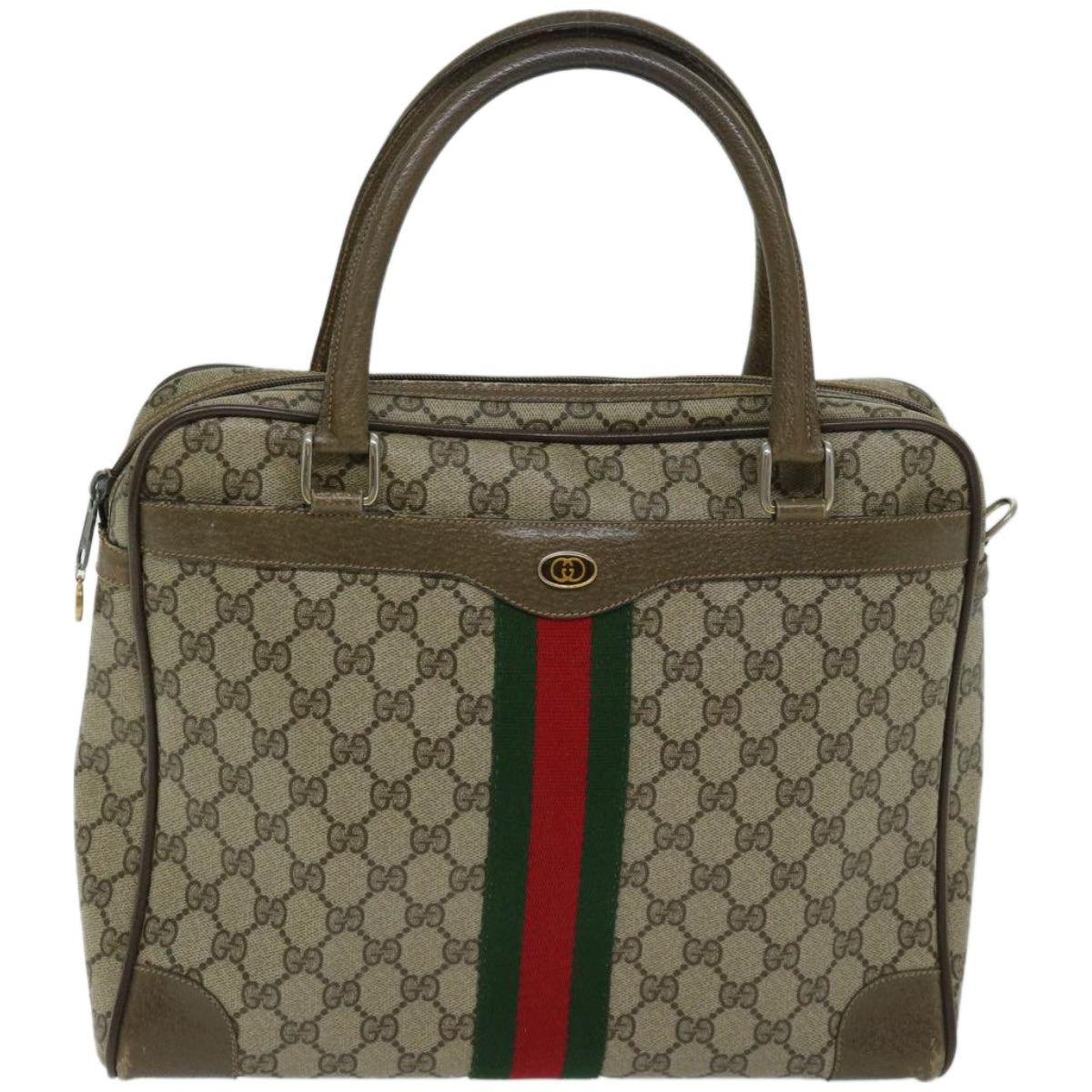 GUCCI GG Canvas Hand Bag PVC Beige Green Red Auth 66323