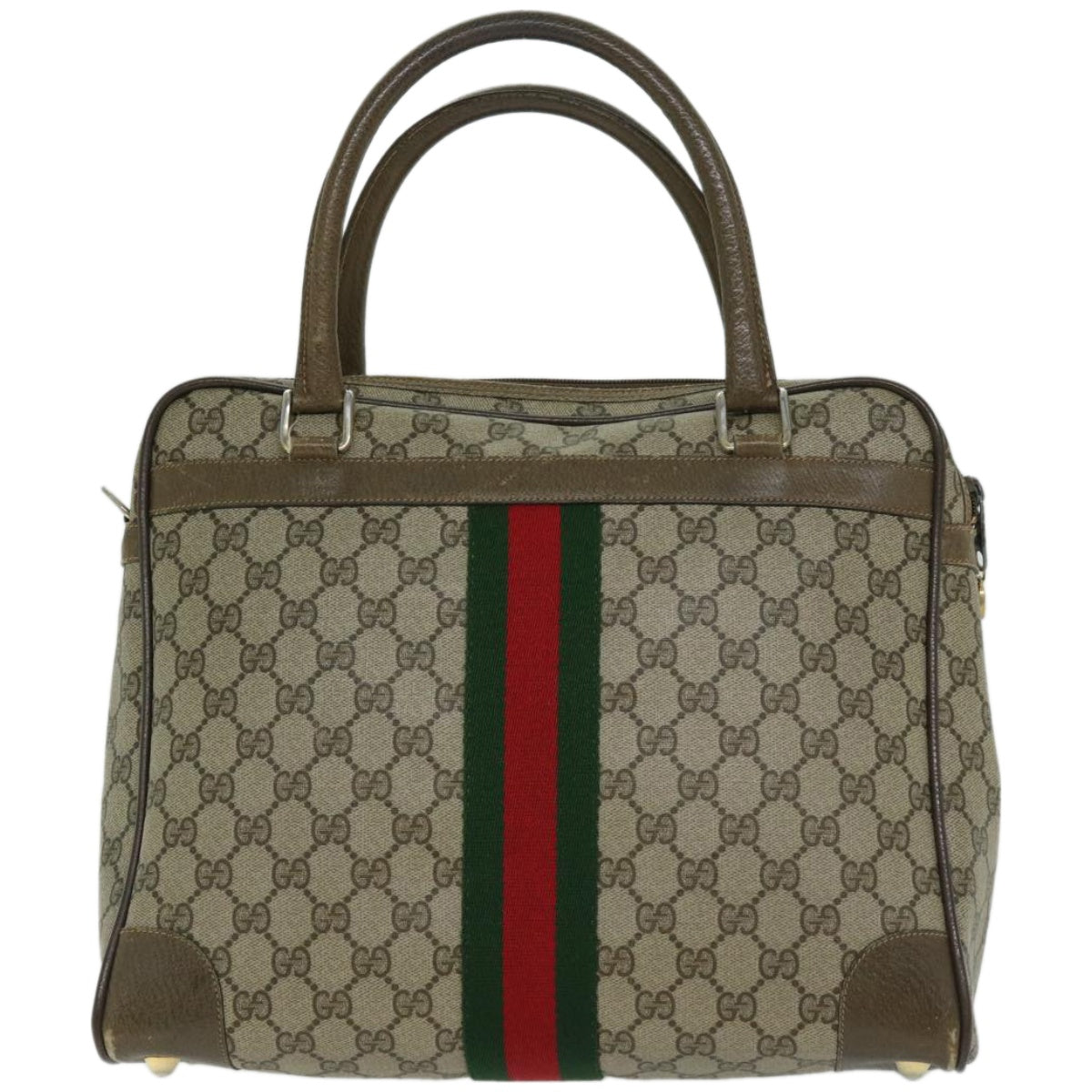 GUCCI GG Canvas Hand Bag PVC Beige Green Red Auth 66323