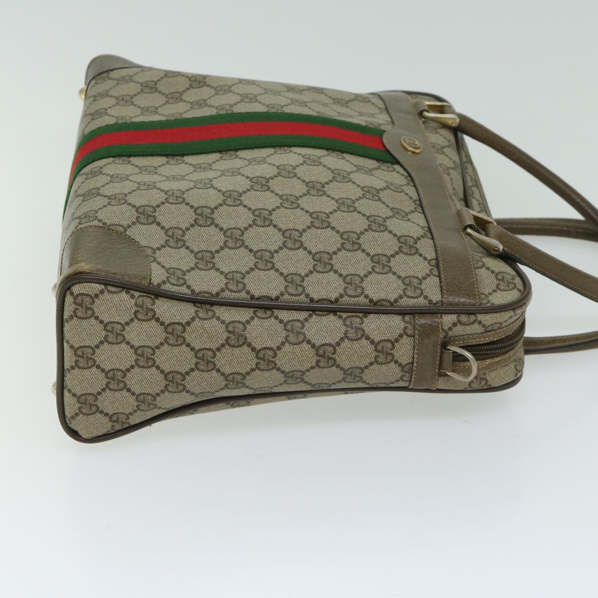 GUCCI GG Canvas Hand Bag PVC Beige Green Red Auth 66323