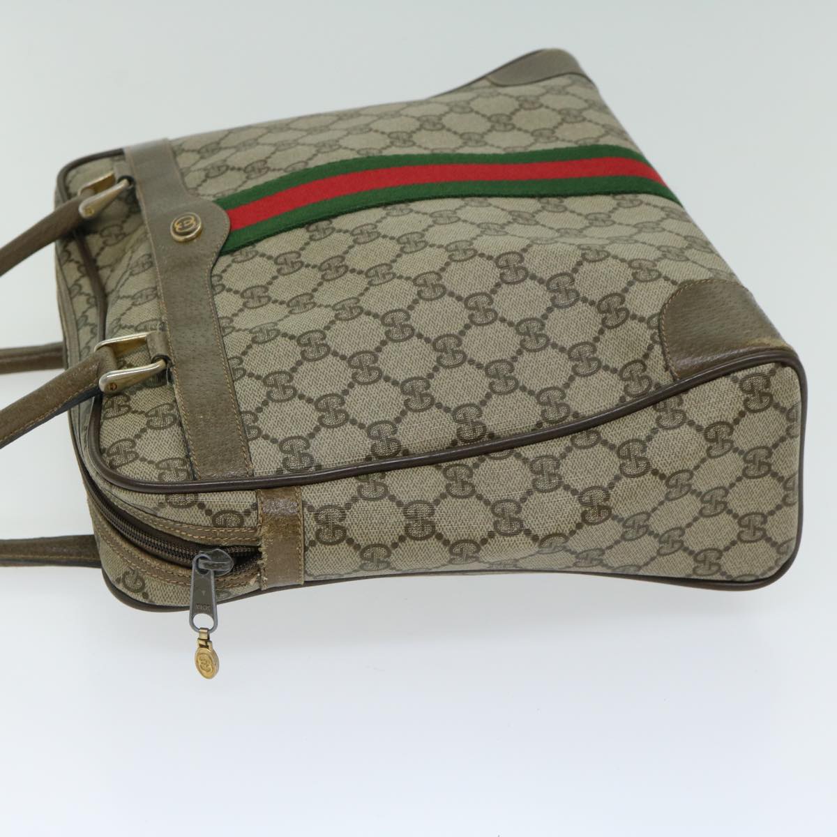 GUCCI GG Canvas Hand Bag PVC Beige Green Red Auth 66323